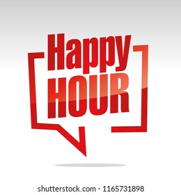 Happy hour in brackets speech red white isolated sticker icon