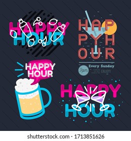 Happy Hour Call Sign Logo Related Vector Illustrations Designs.
