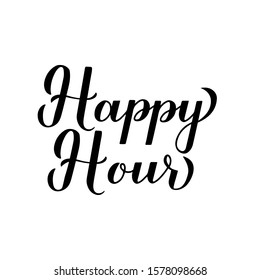 Happy Hour calligraphy hand lettering isolated on white. Special offer promotion banner.  Easy to edit vector template for advertising, poster, sign, flyer, etc.