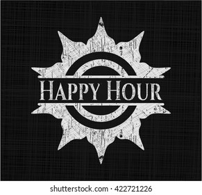 Happy Hour chalk emblem, retro style, chalk or chalkboard texture