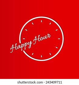 Happy Hour With Clock On Red Background