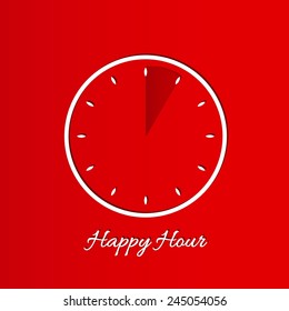 happy hour with clock on red background
