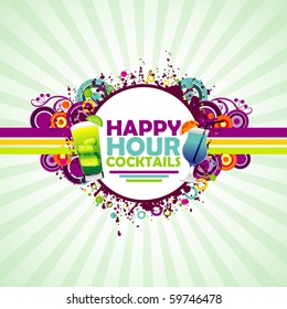 Happy Hour Cocktails colorful background.