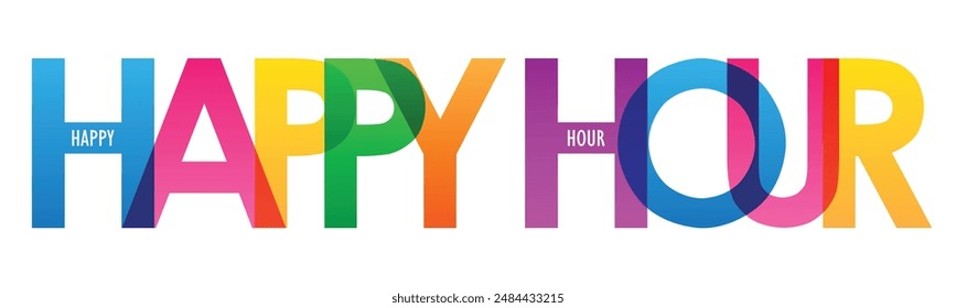 HAPPY HOUR colorful vector typography banner isolated on white background