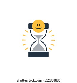 Happy hour concept, time for fun and party, satisfaction. Flat design vector illustration. Time for fun