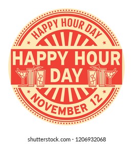 Happy Hour Day, November 12, Rubber Stamp, Vector Illustration