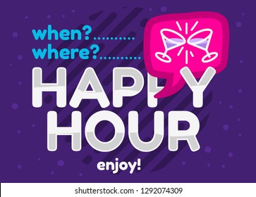 Happy Hour Design Pink Sky Blue Purple Colors Vector Graphic