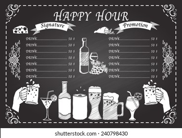 Happy hour drink on chalkboard design template