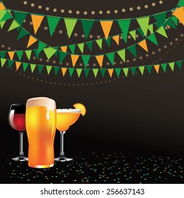 Happy hour drinks bunting background  for ads, poster, flier, signage, promotion, greeting card, blog, invitation, marketing, bar, restaurant, party