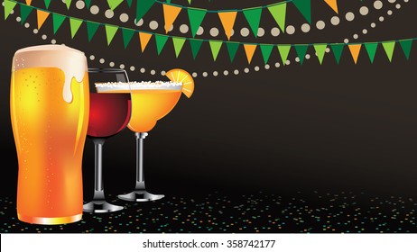 Happy hour drinks widescreen background EPS 10 vector royalty free stock illustration