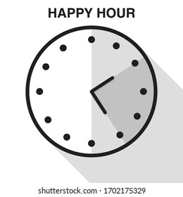 happy hour flat icon design. Clock icon in flat style, timer on blue background. Business watch. Vector design element for you project.
