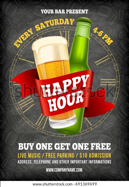 Welp Happy Hour. Gratis bier. Vintage illustratie stockvector EM-88