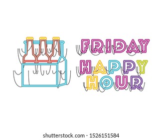 happy hour friday label in neon light icon vector illustration design