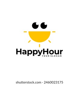 HAPPY HOUR FUN SUN TIME LOGO VECTOR ICON ILLUSTRATION