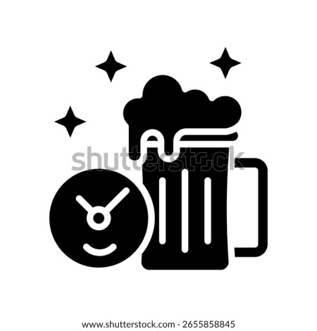 Happy Hour glyph icon, mini illustration for relaxation, party, pubs and bars UI, UX kit, app and web development, digital or print.