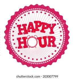 Happy hour grunge rubber stamp on white, vector illustration