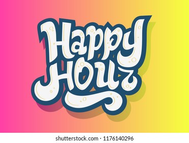 Happy Hour Hand Drawn Lettering  Design Vector Image