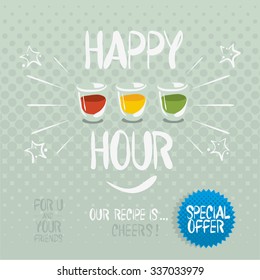 Happy hour. Hand drawn vector cartooned illustration.