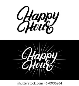 Happy hour hand written lettering. Modern brush calligraphy. Isolated on background. Vector illustration.