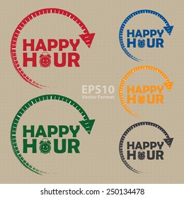 happy hour icon, label, banner, sign, vector format