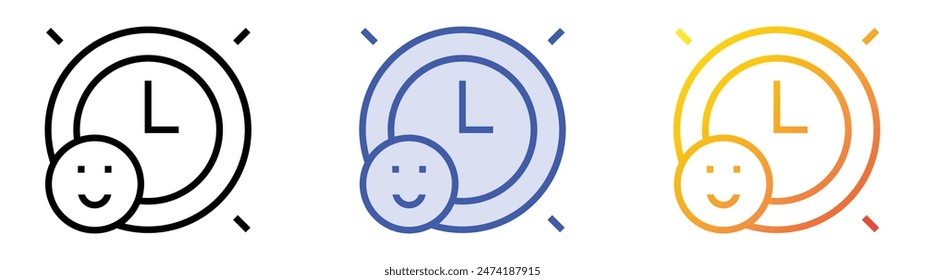 Happy Hour-Symbol. Lineares, blaues Füllungs- und Verlaufsstil-Design auf weißem Hintergrund