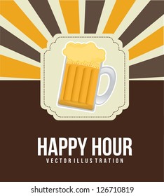 happy hour illustration with beer over vintage background. vector