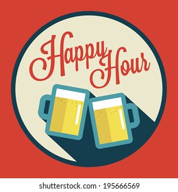 ilustración happy hour con cerveza sobre fondo vintage