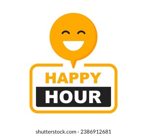 Happy Hour label. Badge with happy emoticon. Modern promotional banner. Vector Illustration.