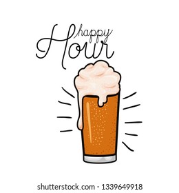 happy hour label with beer isolated icon