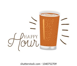 happy hour label with beer isolated icon