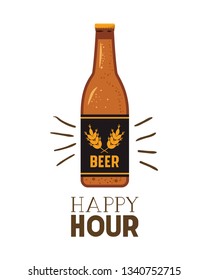 happy hour label with beer isolated icon