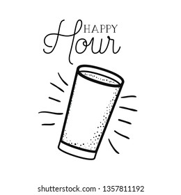 happy hour label with beer isolated icon