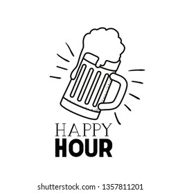 happy hour label with beer isolated icon