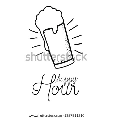 happy hour label with beer isolated icon