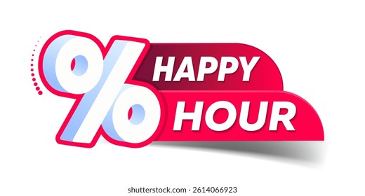 Happy hour label. Modern promotiona banner with percent sign. Happy hour logo for business or product promotion for a limited time offer.