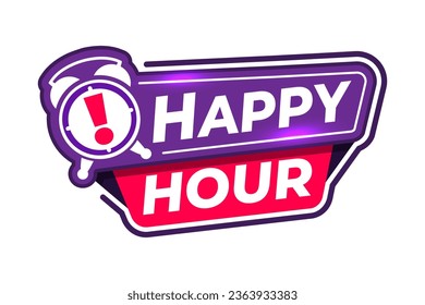 Happy hour label. Modern web banner with clock