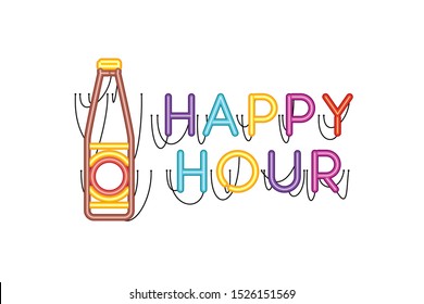 happy hour label in neon light icon vector illustration design