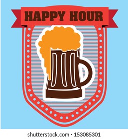 happy hour label over blue background vector illustration 