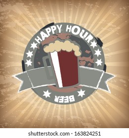 happy hour label over vintage background vector illustration  