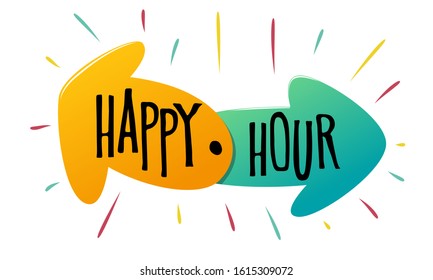 Happy Hour lettering vector text banner