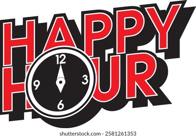 happy hour logo with clock icon