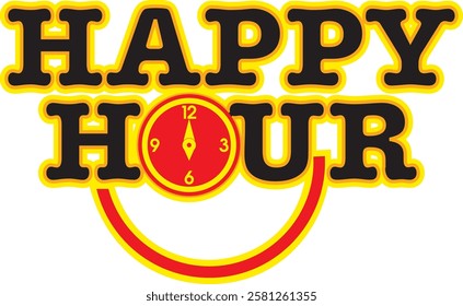 happy hour logo with clock icon