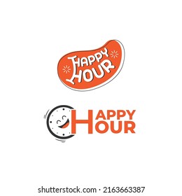 Happy hour logo with a vector clock icon.