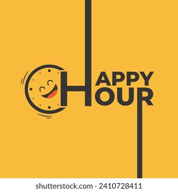 Happy hour logo with a vector clock icon. Happy hour logo for business or product promotion for a limited time offer.