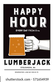 Happy hour Lumberjack drink bear vintage poster for bar