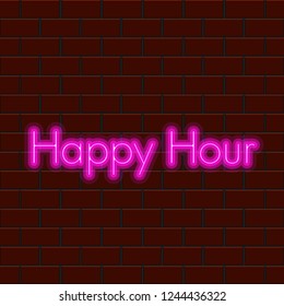 Happy hour neon poster. Vector illustration design