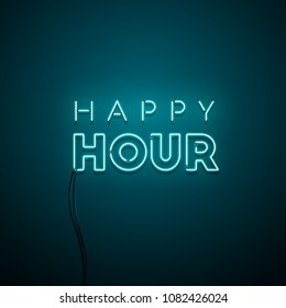 Happy Hour Neon Sign. Vector Illustration. 