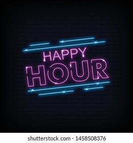 happy hour neon text vector