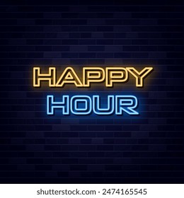 Happy Hour Neon Text Vector Neon Sign Symbol Light banner Light art.