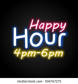 Happy Hour Neon Vector